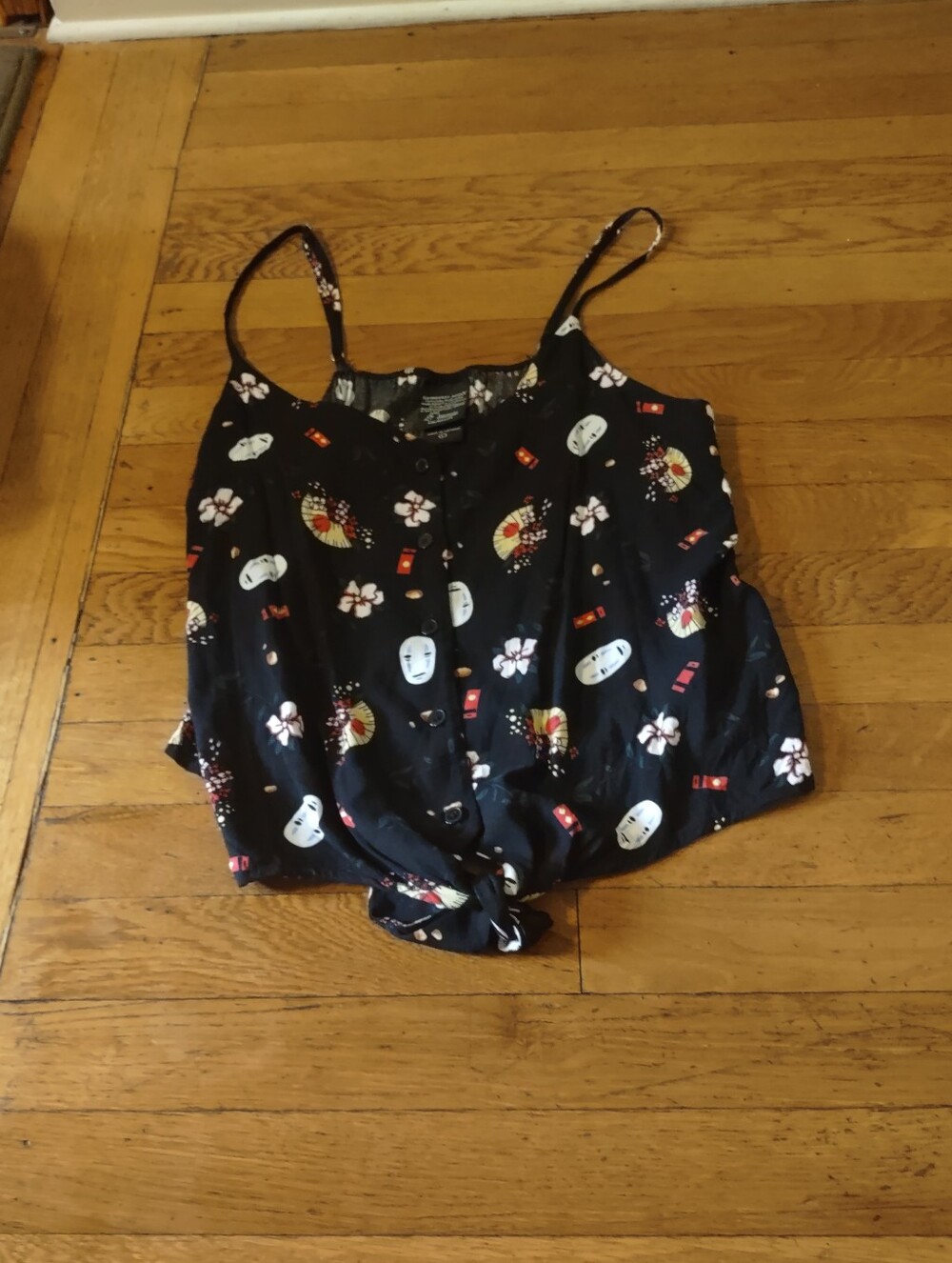 Spirited Away studio ghibli black button up tie front tank top size large